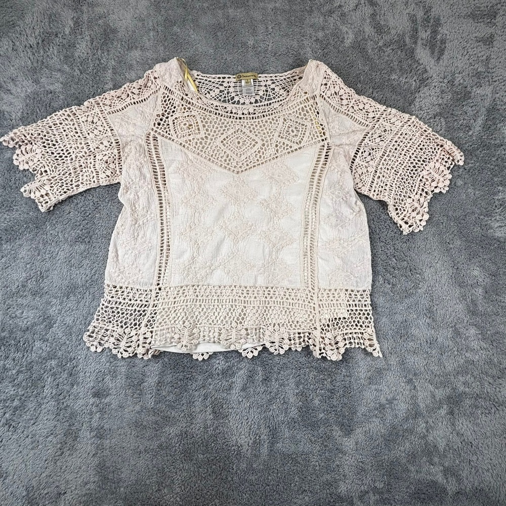 Democracy Ivory Crochet Lace Embroidered Boho Blouse with Camisole L B93315IXX